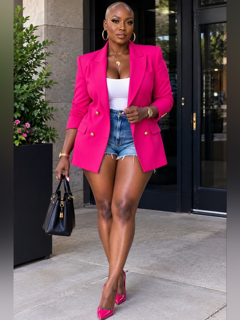 Delicia Blazer SZ 4 HOT PINKDouble Breasted Suit Rayon Linen Jacket 1990's